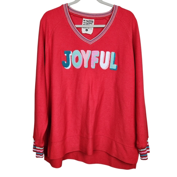 Jadelynn Brooke Joyful Chenille Varsity Sweater Red Pastel Striped Women Size XL - Picture 1 of 12